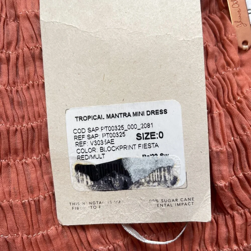 Johanna Ortiz Tropical Mantra Mini Dress Blockprint Fiesta Red Size 0 NEW NWT - Picture 8 of 13
